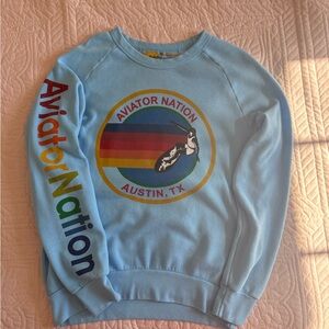 Aviator Nation Blue Crewneck Sweater with Multicolor Logo